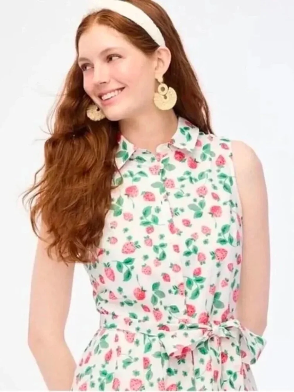 J. Crew Strawberry Print Sleeveless Floral Tie-Waist Midi Dress size00